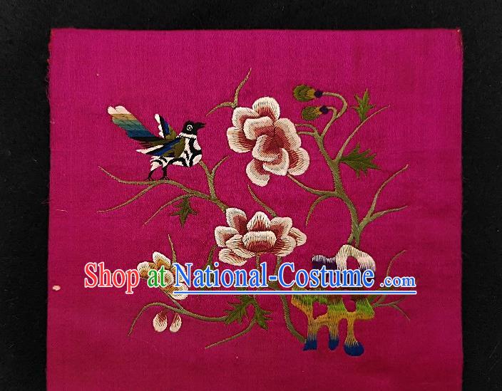 Traditional Chinese Embroidered Flowers Bird Purple Silk Patches Handmade Embroidery Fabric Accessories Embroidering Dress Applique