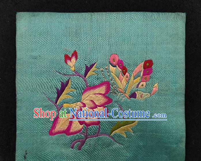 Traditional Chinese Embroidered Flowers Butterfly Green Silk Patches Handmade Embroidery Fabric Accessories Embroidering Dress Applique