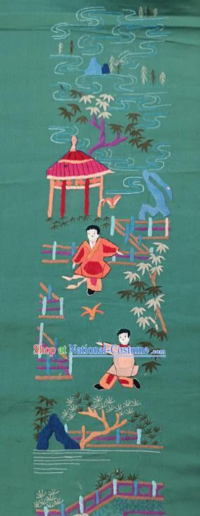 Traditional Chinese Embroidered Boys Green Silk Patches Handmade Embroidering Dress Applique Embroidery Fabric Accessories