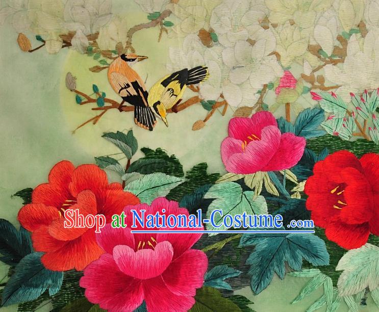 Traditional Chinese Embroidered Magnolia Peony Silk Patches Handmade Embroidering Dress Applique Embroidery Fabric Accessories