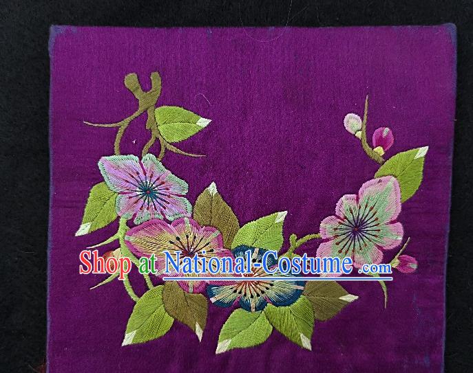 Traditional Chinese Embroidered Peach Flowers Purple Silk Patches Handmade Embroidery Fabric Accessories Embroidering Dress Applique