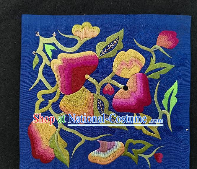 Traditional Chinese Embroidered Royalblue Silk Patches Handmade Embroidery Fabric Accessories Embroidering Dress Applique