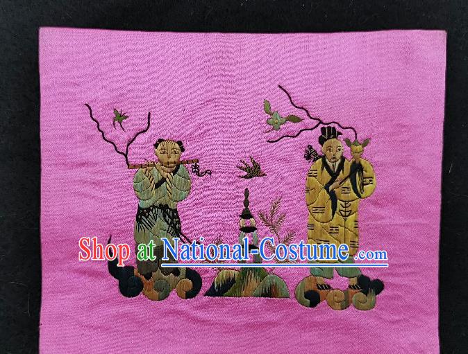 Traditional Chinese Embroidered Character Pink Silk Patches Handmade Embroidering Dress Applique Embroidery Fabric Accessories