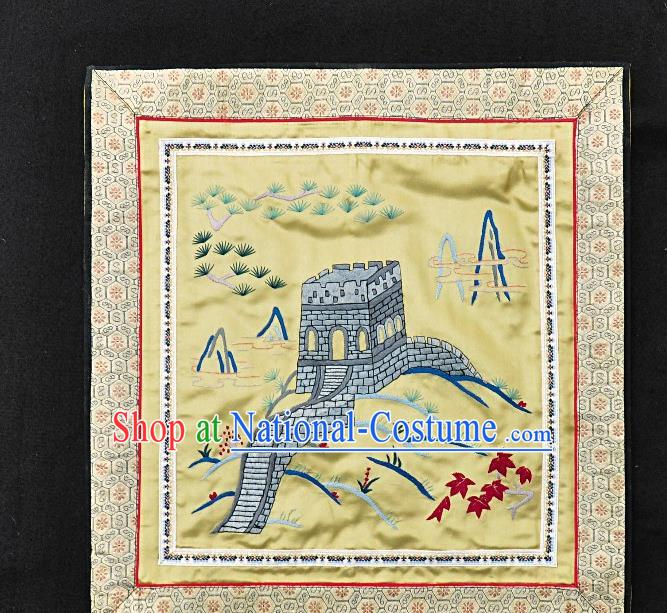 Traditional Chinese Embroidered The Great Wall Yellow Silk Plate Mat Handmade Embroidering Dress Applique Embroidery Fabric Patches Accessories