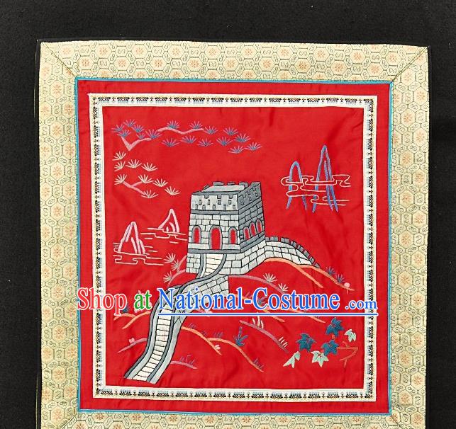 Traditional Chinese Embroidered The Great Wall Red Silk Plate Mat Handmade Embroidering Dress Applique Embroidery Fabric Patches Accessories