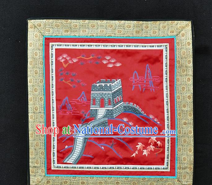 Traditional Chinese Embroidered Grey The Great Wall Silk Plate Mat Handmade Embroidering Dress Applique Embroidery Red Fabric Patches Accessories