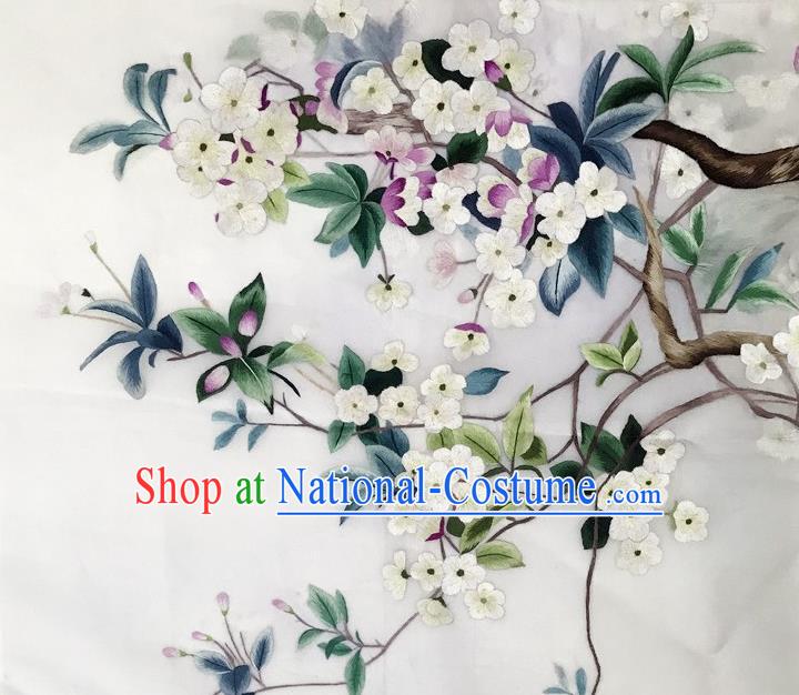 Traditional Chinese Embroidered Pear Flowers Fabric Hand Embroidering Dress Applique Embroidery Silk Patches Accessories