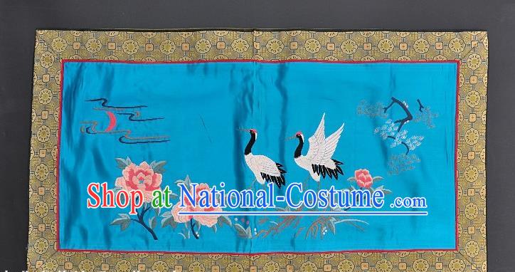 Chinese National Embroidered Crane Peony Blue Silk Paintings Traditional Handmade Embroidery Craft Decorative Wall Picture