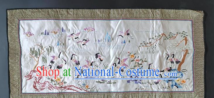 Chinese National Embroidered Cranes White Silk Paintings Traditional Handmade Embroidery Craft Decorative Wall Picture