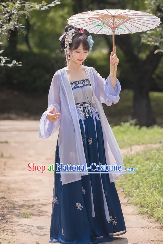 Chinese Song Dynasty Village Girl Costumes Traditional Ancient Country Female Hanfu Garment BeiZi Top and Skirt Full Set