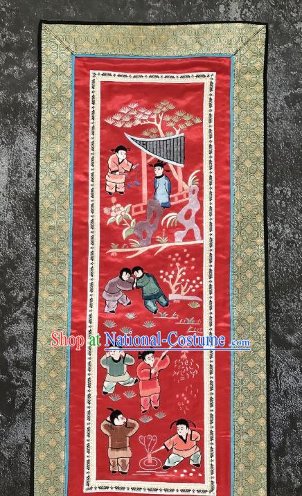 Chinese National Embroidered Character Paintings Traditional Handmade Embroidery Decorative Red Silk Picture Craft