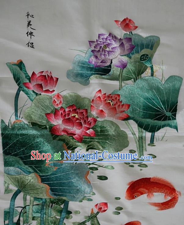 Traditional Chinese Embroidered Red Lotus Fish Fabric Hand Embroidering Dress Applique Embroidery Veil Patches Accessories