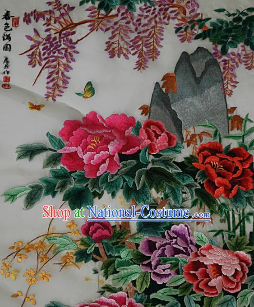 Traditional Chinese Embroidered Wisteria Peony Fabric Hand Embroidering Dress Applique Embroidery Veil Patches Accessories