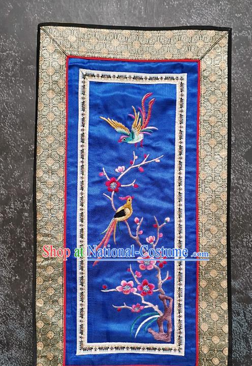 Chinese National Embroidered Plum Blossom Royalblue Silk Paintings Traditional Handmade Embroidery Decorative Picture Craft