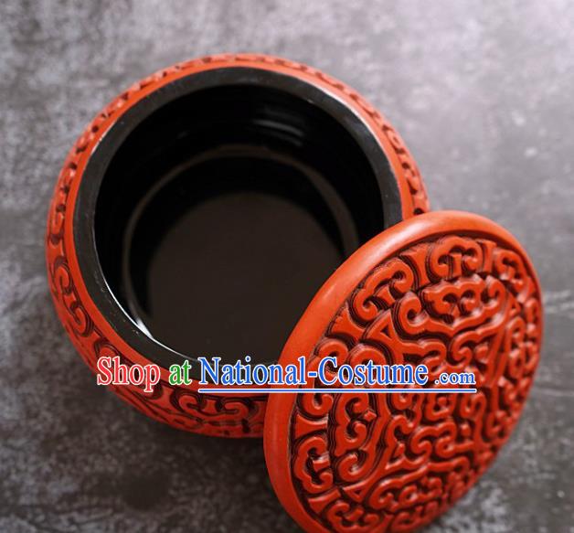 Chinese Traditional Carved Lacquerware Inkpad Box Accessories Handmade Red Lacquer Rouge Box Craft