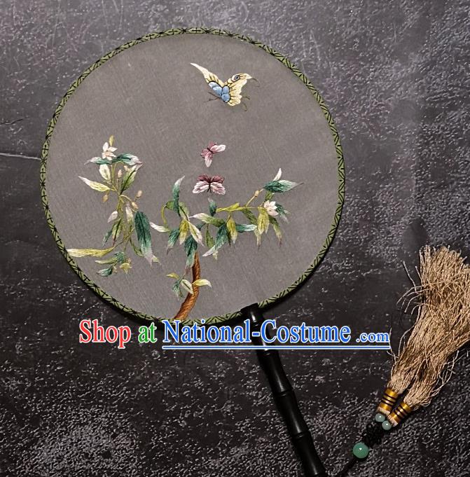 Chinese Traditional Silk Palace Fans Handmade Embroidered Round Fan Embroidery Flower Bird Craft