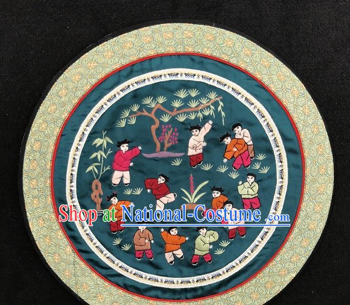 Traditional Chinese Embroidered Children Fabric Hand Embroidering Dress Applique Embroidery Green Silk Patches Accessories