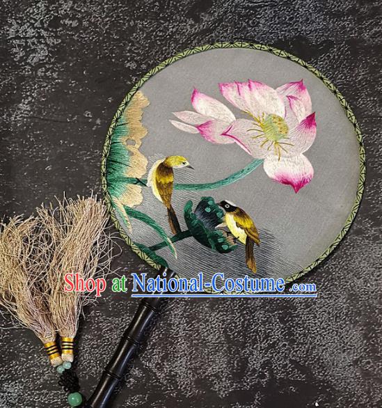 Chinese Traditional Embroidery Lotus Palace Fans Handmade Embroidered Round Fan Silk Craft