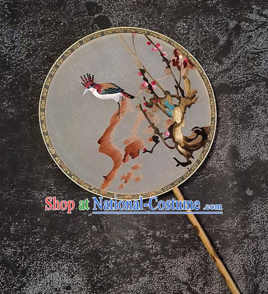 Chinese Traditional Embroidery Flower Bird Palace Fans Handmade Embroidered Mottled Bamboo Round Fan Silk Craft