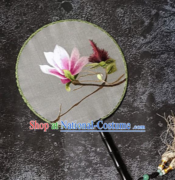 Chinese Traditional Embroidery Yulan Magnolia Palace Fans Handmade Round Fan Embroidered Silk Fan Craft