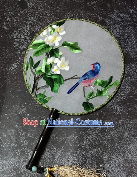 Chinese Traditional Embroidery Palace Fans Handmade Round Fan Embroidered Flower Bird Silk Fan Craft