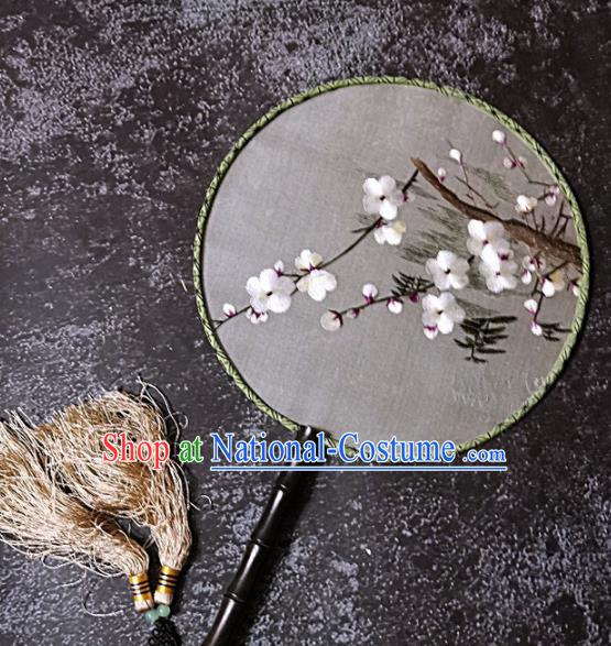 Chinese Traditional Palace Fans Handmade Embroidery Round Fan Embroidered Plum Blossom Silk Fan Craft