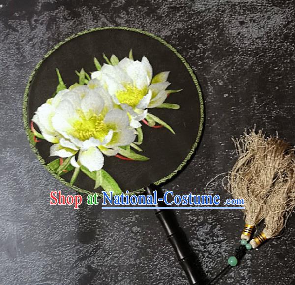 Chinese Traditional Palace Fans Handmade Embroidery Round Fan Embroidered Peony Silk Fan Craft