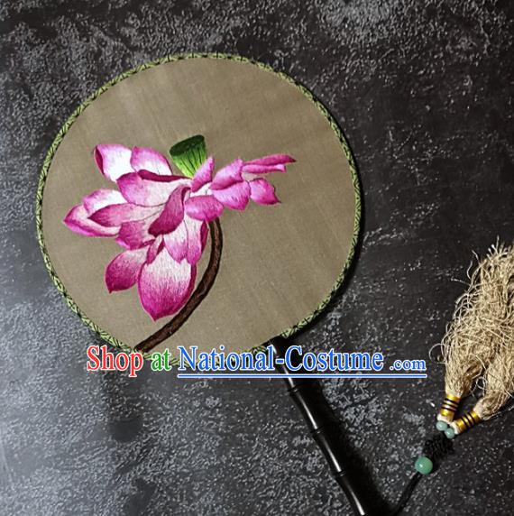 Chinese Traditional Palace Fans Handmade Embroidery Round Fan Embroidered Lotus Silk Fan Craft