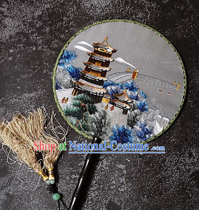 Chinese Traditional Palace Fans Handmade Embroidery Round Fan Double Sizes Embroidered Silk Fan Craft