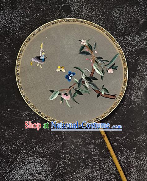 Chinese Traditional Silk Palace Fans Handmade Embroidered Butterfly Flower Round Fan Embroidery Craft