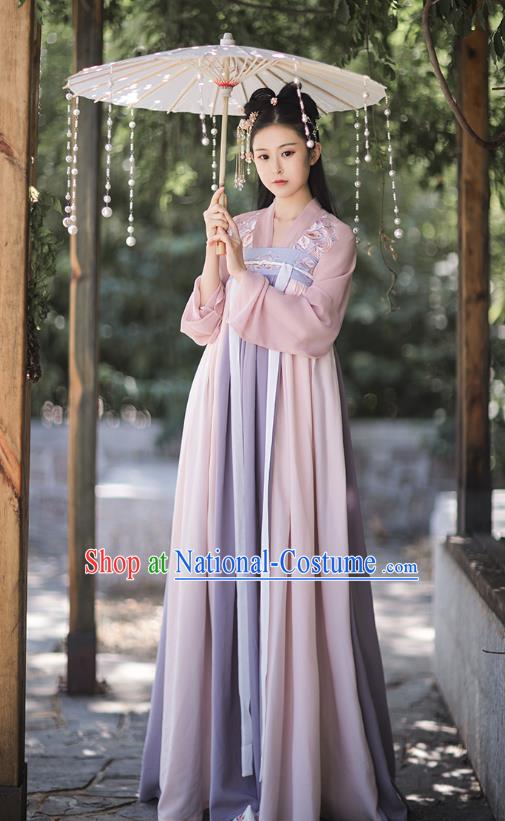 Traditional Chinese Tang Dynasty Costumes Ancient Palace Lady Hanfu Garment Embroidered Blouse and Dress for Women