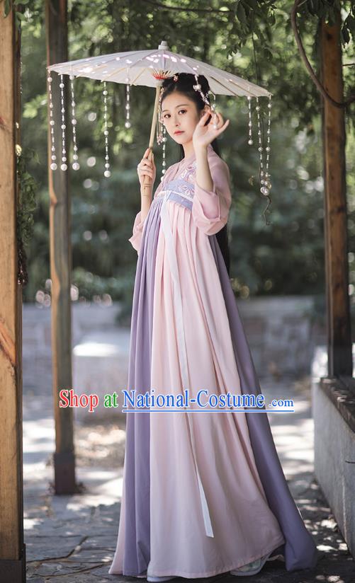 Traditional Chinese Tang Dynasty Costumes Ancient Palace Lady Hanfu Garment Embroidered Blouse and Dress for Women