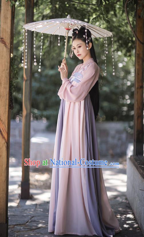 Traditional Chinese Tang Dynasty Costumes Ancient Palace Lady Hanfu Garment Embroidered Blouse and Dress for Women