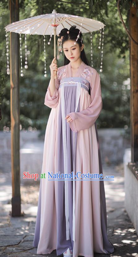 Traditional Chinese Tang Dynasty Costumes Ancient Palace Lady Hanfu Garment Embroidered Blouse and Dress for Women