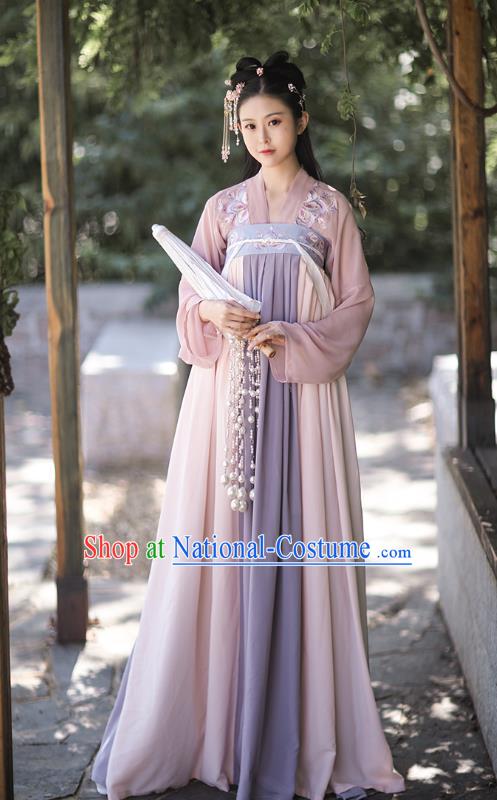 Traditional Chinese Tang Dynasty Costumes Ancient Palace Lady Hanfu Garment Embroidered Blouse and Dress for Women