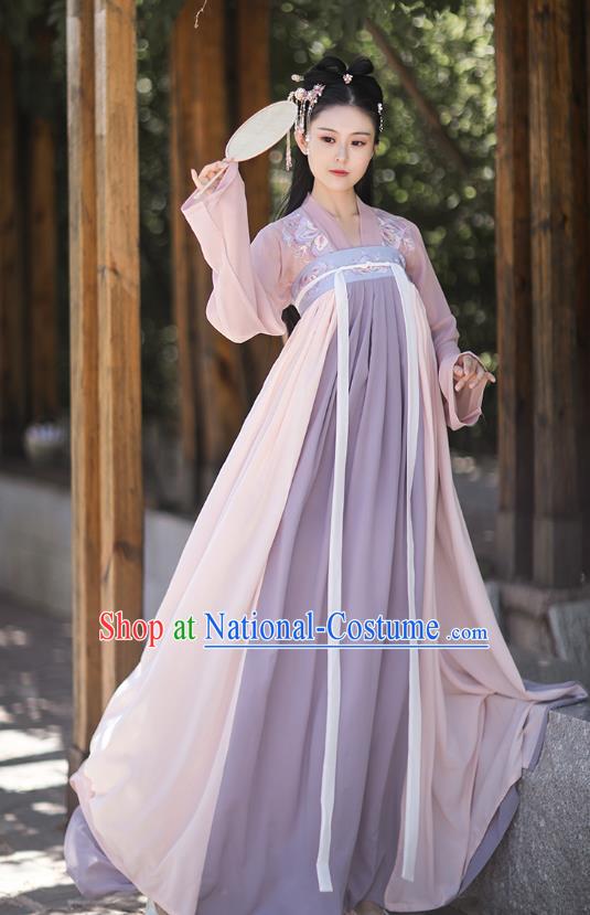 Traditional Chinese Tang Dynasty Costumes Ancient Palace Lady Hanfu Garment Embroidered Blouse and Dress for Women