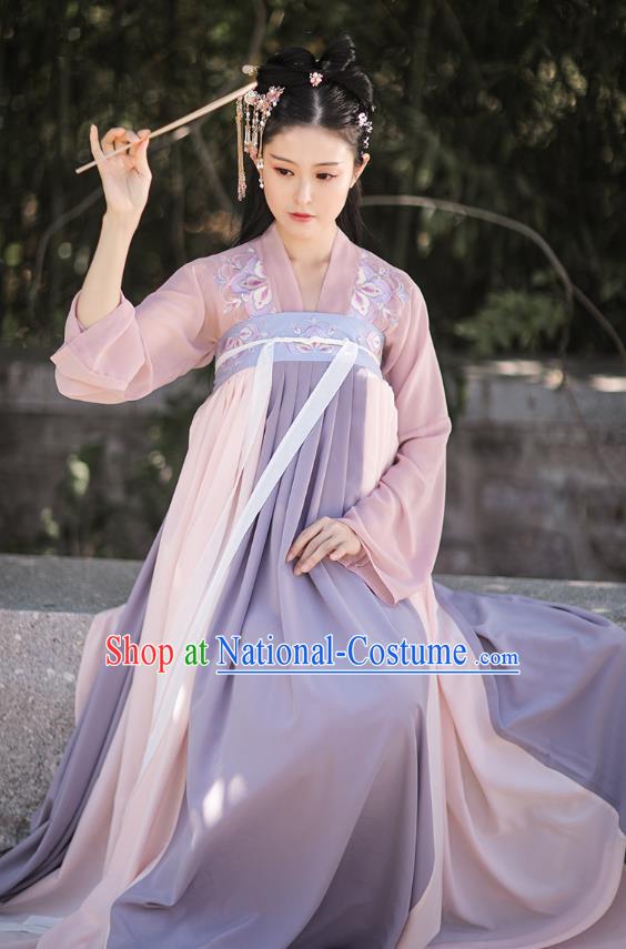 Traditional Chinese Tang Dynasty Costumes Ancient Palace Lady Hanfu Garment Embroidered Blouse and Dress for Women