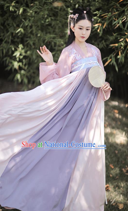 Traditional Chinese Tang Dynasty Costumes Ancient Palace Lady Hanfu Garment Embroidered Blouse and Dress for Women