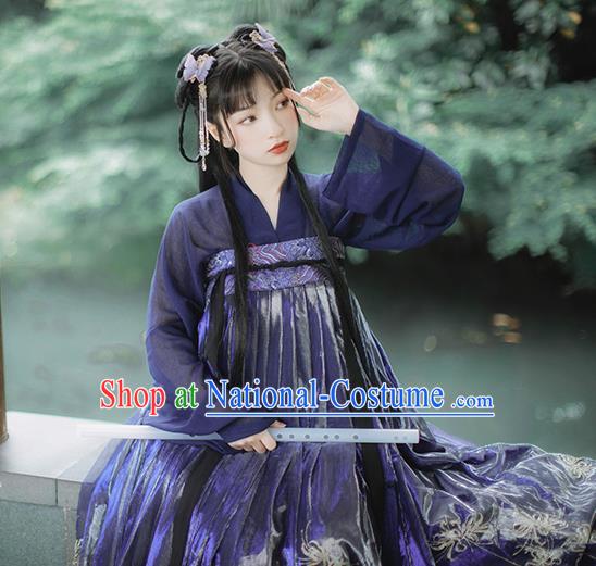 Chinese Traditional Ancient Tang Dynasty Palace Lady Costumes Classical Hanfu Purple Blouse and Dress Set