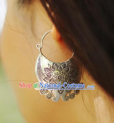 Chinese Handmade Silver Carving Ear Accessories Traditional Ethnic Earrings for Women