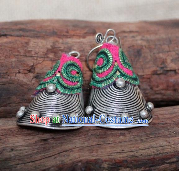 Chinese Handmade Miao Nationality Embroidered Green Earrings Traditional Minority Ethnic Folk Dance Ear Accessories for Women