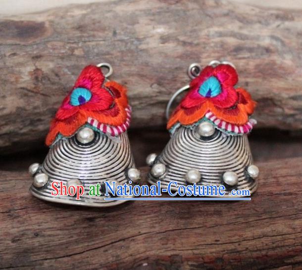 Chinese Handmade Miao Nationality Embroidered Red Earrings Traditional Minority Ethnic Folk Dance Ear Accessories for Women