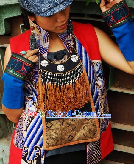 Chinese Handmade Miao Nationality Brown Tassel Necklace Traditional Minority Ethnic Folk Dance Necklet Accessories for Women