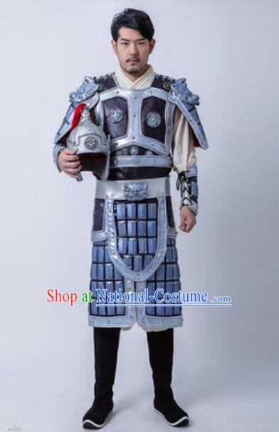 Chinese Traditional Three Kingdoms Period General Armor Costume Drama Ancient Military Officer Zhao Yun Clothing and Helmet for Men