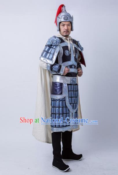 Chinese Traditional Three Kingdoms Period General Armor Costume Drama Ancient Military Officer Zhao Yun Clothing and Helmet for Men