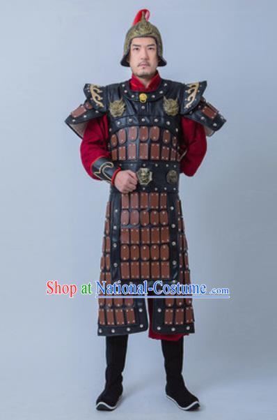 Chinese Traditional Han Dynasty General Armor Costume Drama Ancient Warrior Clothing and Helmet for Men