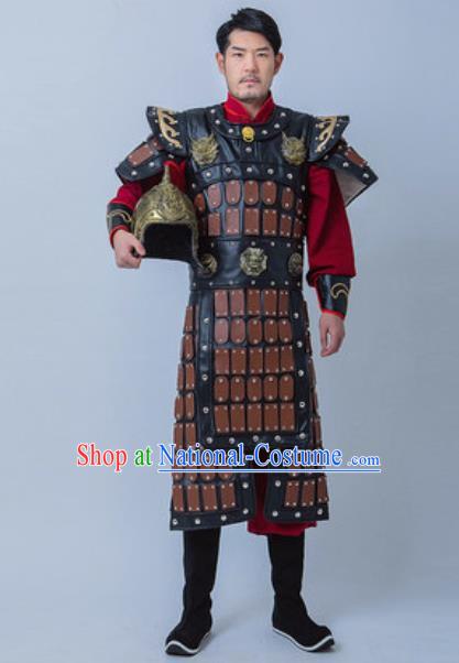 Chinese Traditional Han Dynasty General Armor Costume Drama Ancient Warrior Clothing and Helmet for Men