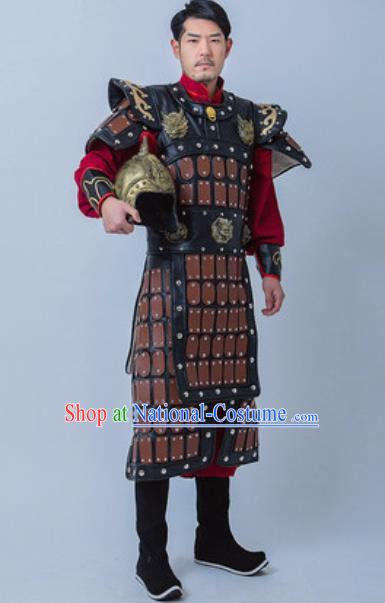 Chinese Traditional Han Dynasty General Armor Costume Drama Ancient Warrior Clothing and Helmet for Men