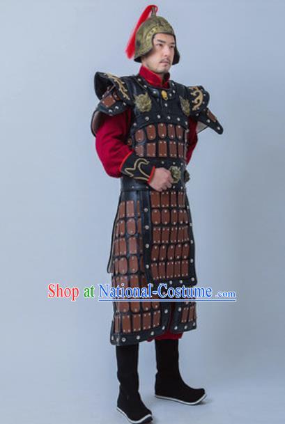 Chinese Traditional Han Dynasty General Armor Costume Drama Ancient Warrior Clothing and Helmet for Men