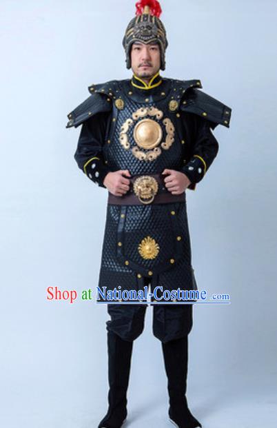 Chinese Traditional Three Kingdoms Period Warrior Armor Costume Drama Ancient General Clothing and Helmet for Men